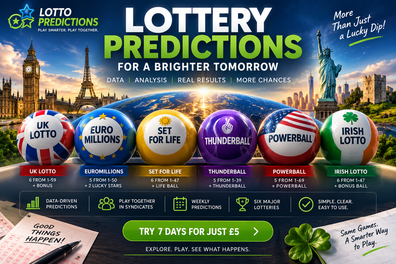Lottery Predictions for Lotto, EuroMillions, Set For Life, Thunderball, Powerball & Irish Lotto