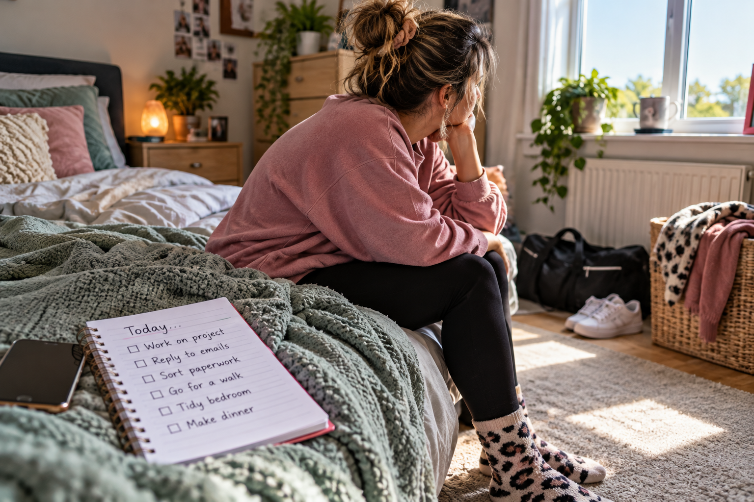 Person with ADHD overwhelmed by tasks but hopeful about strategies.