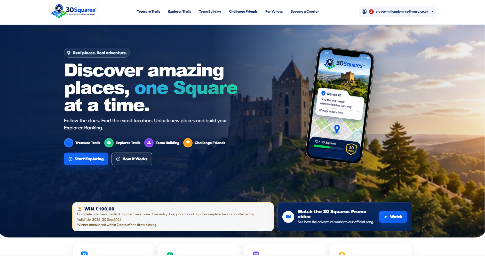 30 Squares location-based adventure platform homepage
