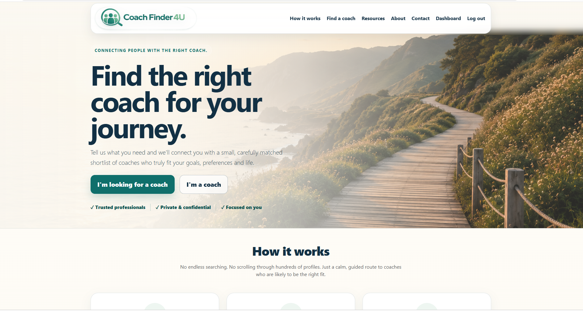 Coach Finder 4U coach matching platform homepage