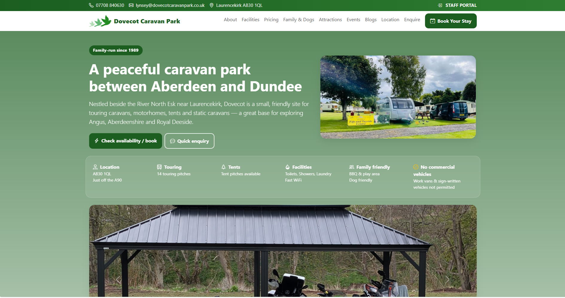 Dovecot Caravan Park website homepage